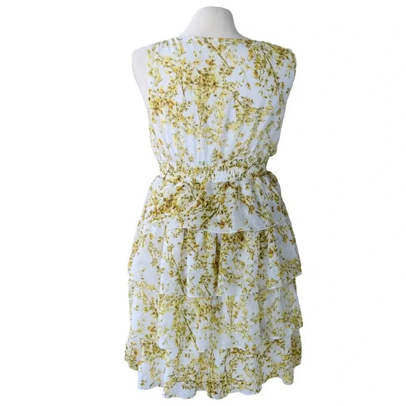 H&M || Multi Tiered Chiffon Flowy Dress Yellow Wildflowers Size 6 Prairie - Picture 3 of 9